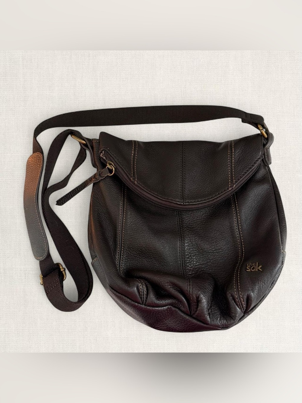 The Sak Brown Leather Crossbody Bag with Adjustable Strap